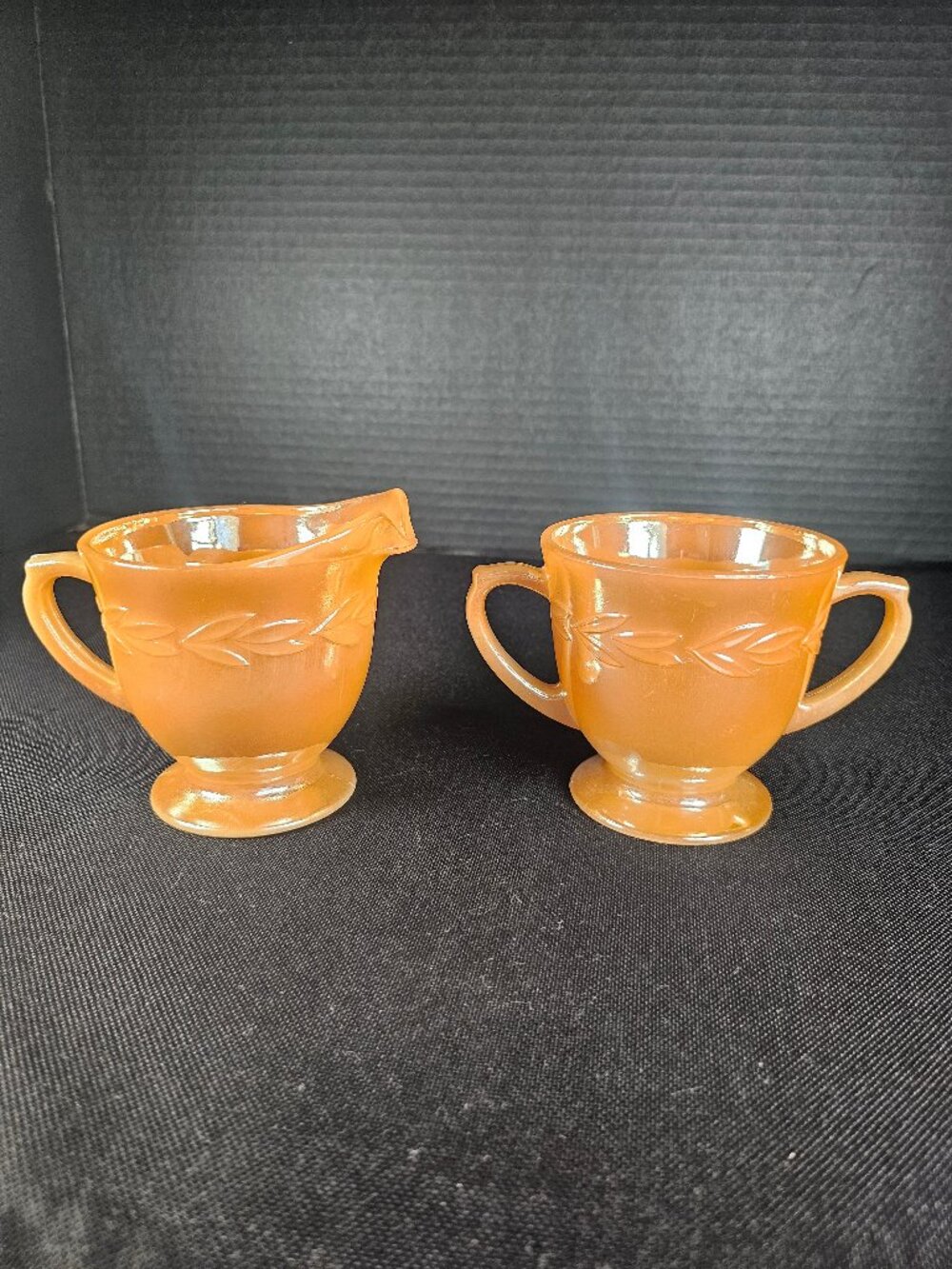 Fire King Peach Luster Laurel Leaf Creamer And Sugar Bowl Set Anchor Hocking